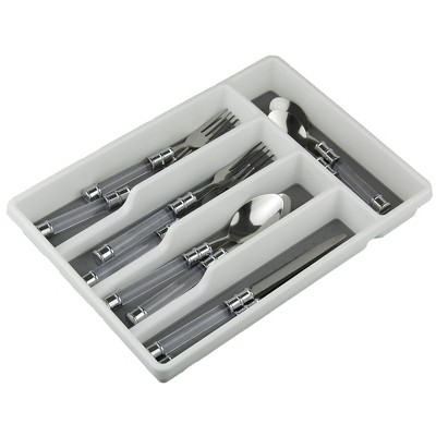 Home Basics Plastic Cutlery Tray with Rubber-Lined Compartments, White