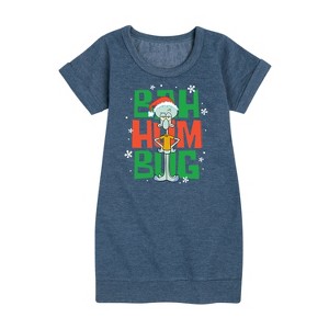 - SpongeBob SquarePants - Squidward Bah Humbug Graphic Short Sleeve Fleece Dress - 1 of 4