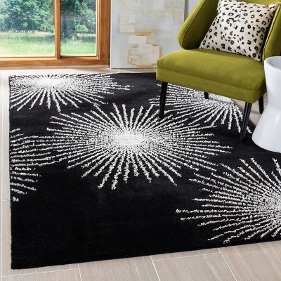 Black and White Round Hand-Tufted Wool Area Rug