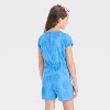 Girls' Disney Stitch Embroidered Terry Short Sleeve Romper - Blue - 3 of 4