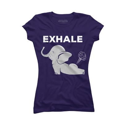 Junior's Design By Humans Exhale Elephant Beyond Yoga Meditation By JplusFunny T-Shirt
