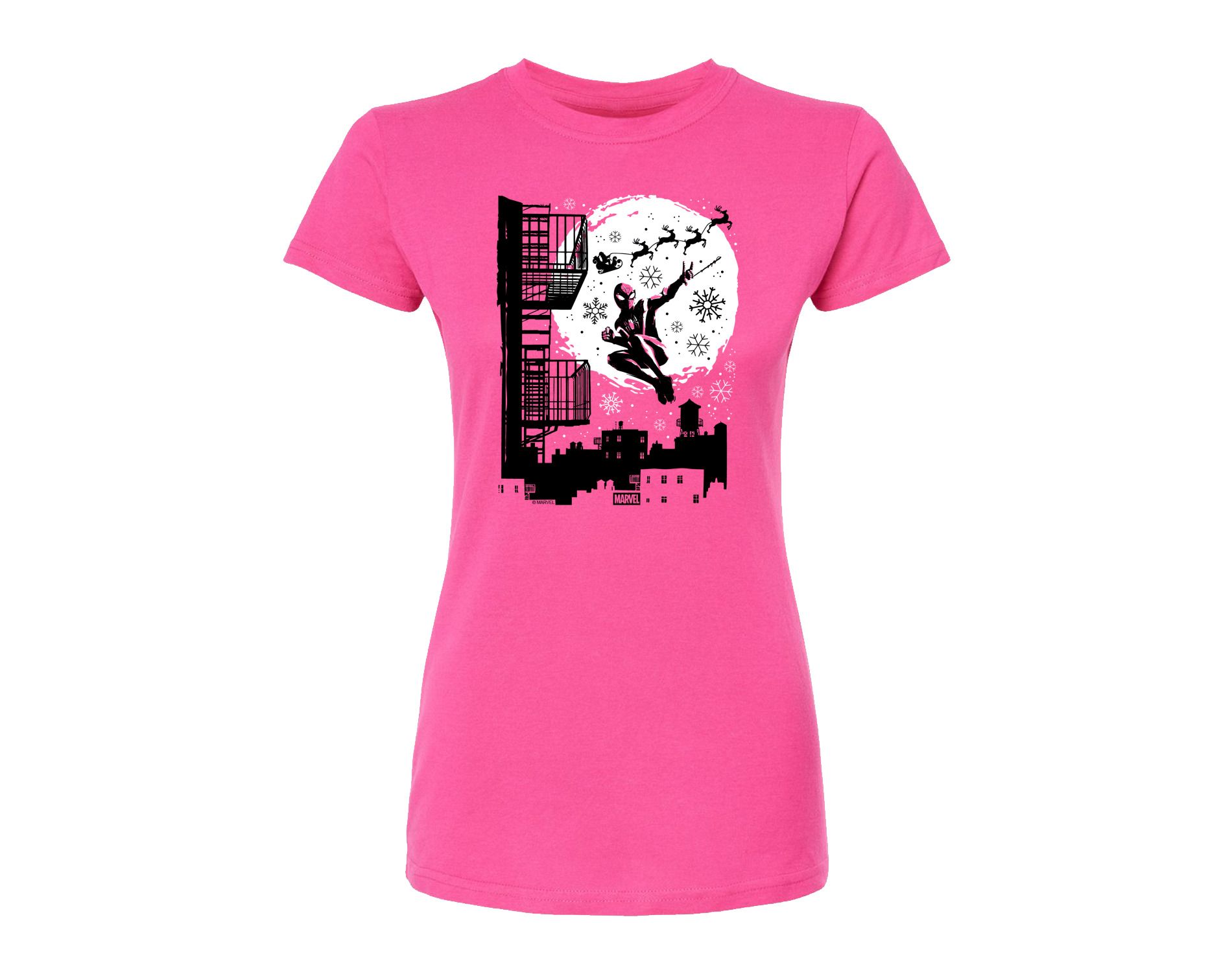 Women's Marvel Miles Morales Spiderman Santa Fitted Graphic T-Shirt - Fuchsia - Small