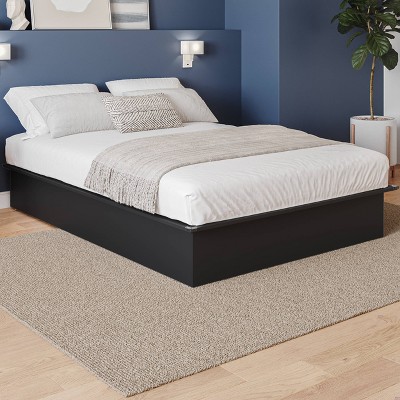 Black Full Platform Bed with Wood Frame