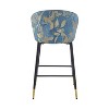 MAYEERTY Counter Height Bar Stools Set of 2 Jacquard Upholstered 28H Blue Metal Frame Dining Room - 3 of 4