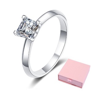Elegant 925 Sterling Silver Ring Band for Women Princess Cut Four-Prong Cubic Zirconia Ring for Engagements and Weddings - 1 of 4