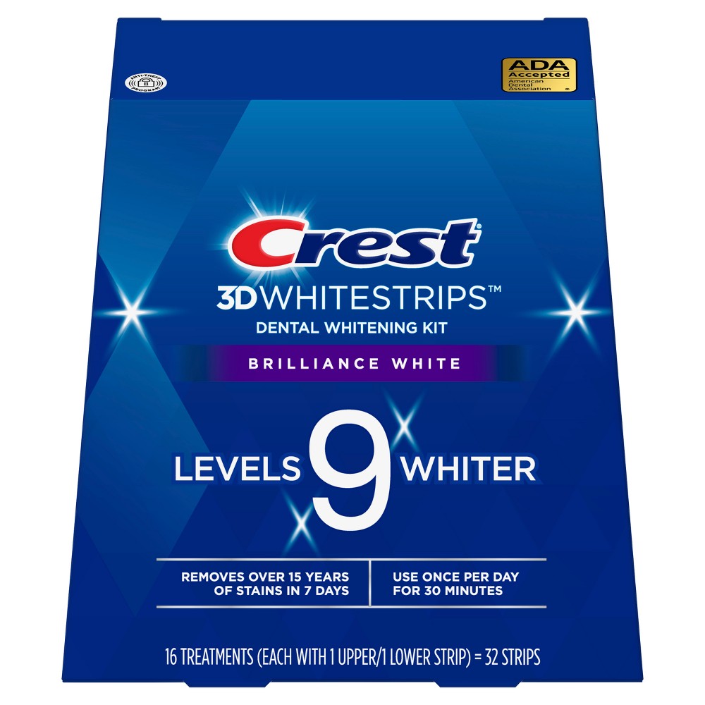 Crest 3D No Slip Whitestrips Brilliance White Teeth Whitening Kit with Hydrogen Peroxide - 16 Treatments -  75568294