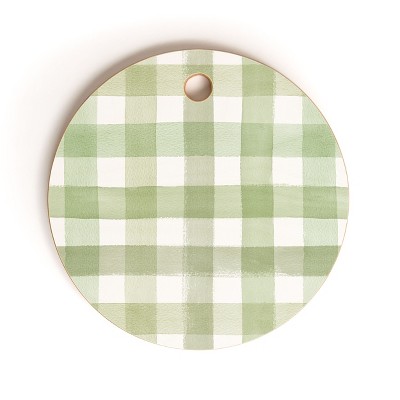 Ninola Design Watercolor Gingham Salad Green Round Cutting Board - Deny Designs