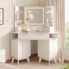 Fluted Vanity Desk, Corner Makeup Vanity with3 Way Mirror and Light, 48" Dressing Table with Glass Top, 3 Drawers, 2 Cabinets - 4 of 4