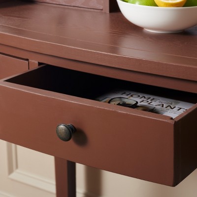 Transitional Henna Brown Wood Writing Desk with Hutch and Drawers