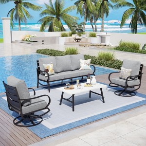 Captiva Designs 4 PCS Metal Patio Furniture Conversation Set with Swivel Armchairs for Garden Porch Backyard - 1 of 4