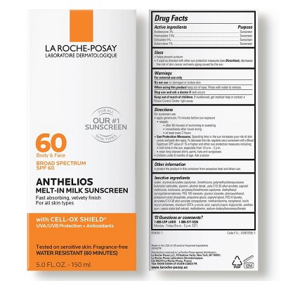 La Roche Posay Anthelios Sunscreen Melt-In-Milk Lotion Face and Body Sunscreen - SPF 60 - 5 fl oz​