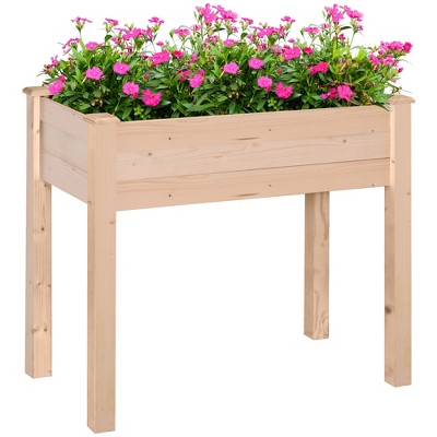 Outsunny Raised Garden Bed, Elevated Wooden Planter Box DIY Paint with Holes for Vegetables, Herb and Flowers Backyard, Patio, Balcony Use