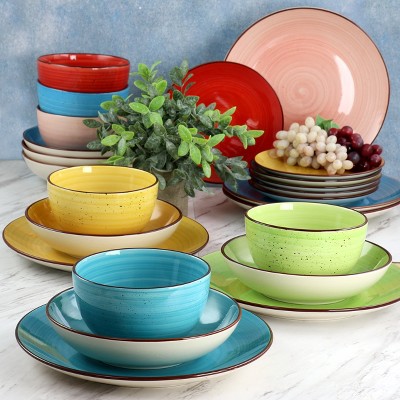 Elama 24-Piece Multicolor Ceramic Dinnerware Set