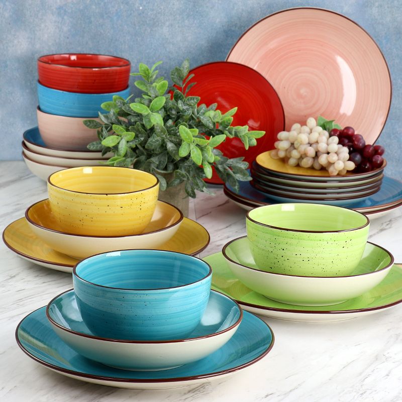 Elama Sebastian 24 Piece Double Bowl Stoneware Dinnerware Set in Assorted Colors, 2 of 10