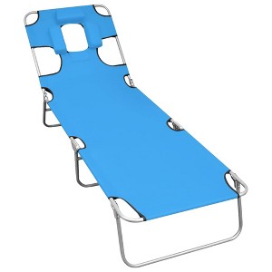 vidaXL Folding Sun Lounger with Head Cushion Steel Turqoise Blue - 1 of 4