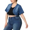 Agnes Orinda Women's Plus Size Denim Fashionable Crop Short Sleeve Jean Cardigans - 2 of 4