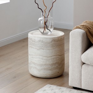 Lyngins Modern Fiberglass Coffee Table, Faux MARS Pattern Coffee Table, Round Tea table for Living Room, Stylish Center Table, No Need Assembly - 1 of 4