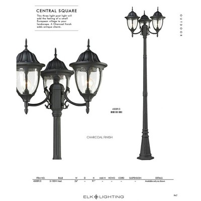 Textured Matte Black 3-Light Outdoor Post Lamp with Glass Shades