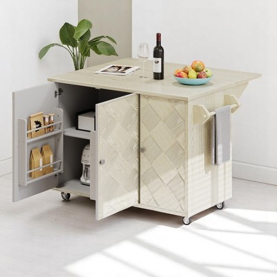 51.2" Kitchen Island Cart with Drop Leaf, Storage Cabinet, Adjustable Shelves, Rolling Kitchen Island on Lockable Wheels,Kitchen and Dining Cabinets