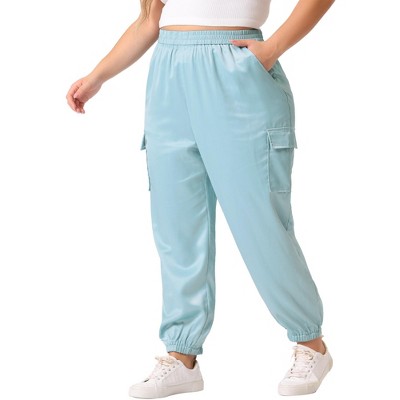 Agnes Orinda Women's Plus Size Satin Elastic Waist Athleisure Ankle Length Casual Jogger Pants