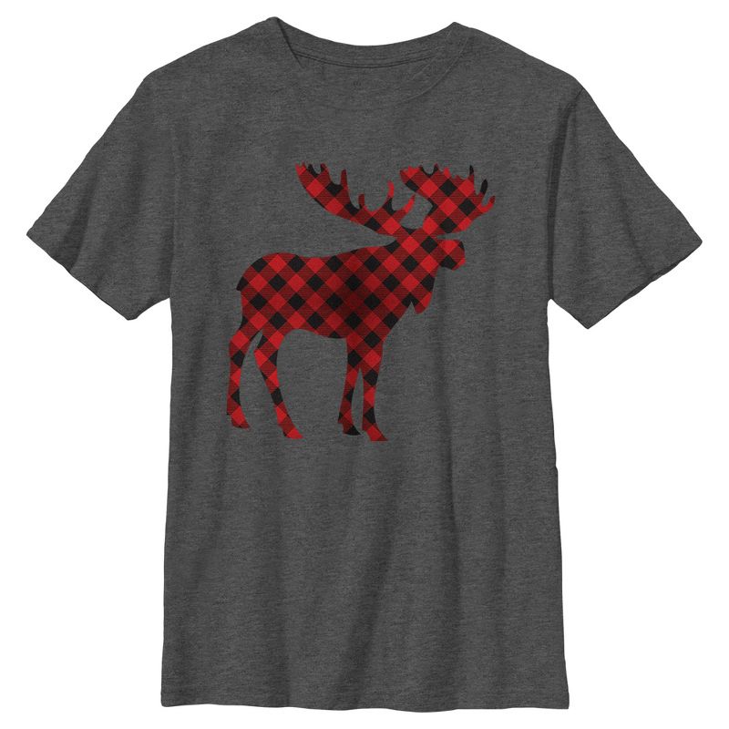 Boy's Lost Gods Christmas Plaid Moose T-Shirt, 1 of 6