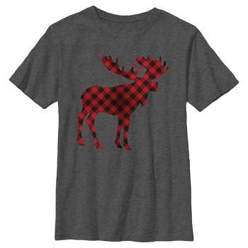 Boy's Lost Gods Christmas Plaid Moose T-Shirt