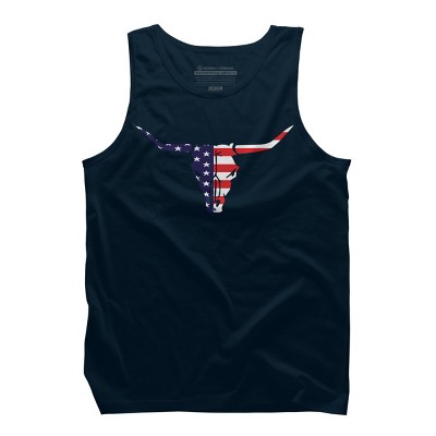 Men's Design By Humans July 4th American Flag Bull Horns Skull By rasok Tank Top