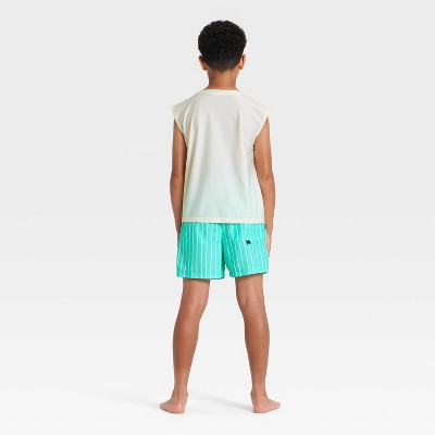 Art Class Boys' 2pc Beach Vibes Muscle Tank & Pinstripe Trunk Rash Guard Set - art class™ Chiffon Cream/Blue Paradise M — фото 2