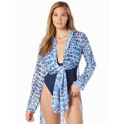 Carmen Marc Valvo Convertible Front Tie Midi Shirt