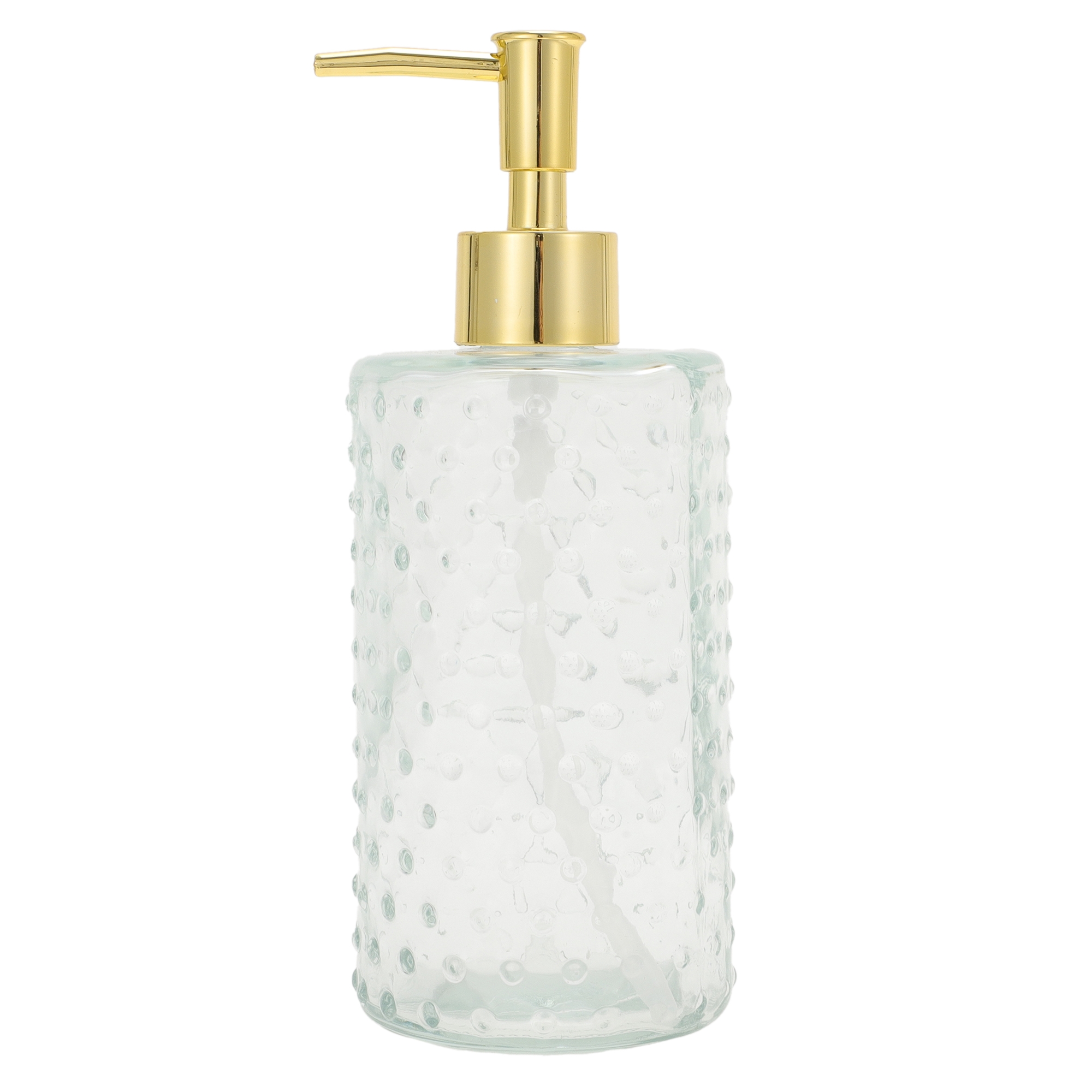 Unique Bargains Cylinder Dot Soap Dispenser 14.2oz Clear Gold Tone 1 Pc