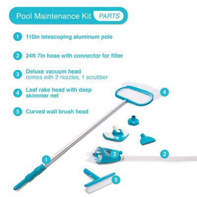 Deluxe Blue and White Pool Cleaning Kit with Telescopic Aluminum Pole