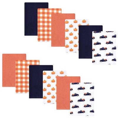 Hudson Baby Infant Boy Cotton Flannel Burp Cloths Bundle, Pumpkin Truck, One Size