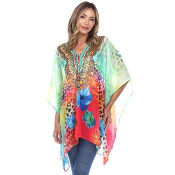 Women's Plus Size Short Caftan With Tie-up Neckline Brown One Size Fits ...