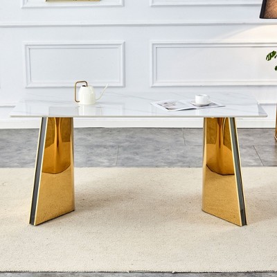 NicBex 63" Modern Rectangle Dining Table,Kitchen Table with Marble-Patterned Tabletop and Steel Butterfly Legs for 6-8 Seaters(5 Colors)