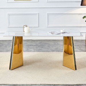 NicBex 63" Modern Rectangle Dining Table,Kitchen Table with Marble-Patterned Tabletop and Steel Butterfly Legs for 6-8 Seaters(5 Colors) - 1 of 4