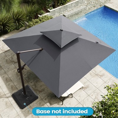 Crestlive Products 11FT Square Double Top Patio Offset Cantilever Umbrella With Base Set UV30+ Outdoor 360° Rotation 6 Heights Adjustable