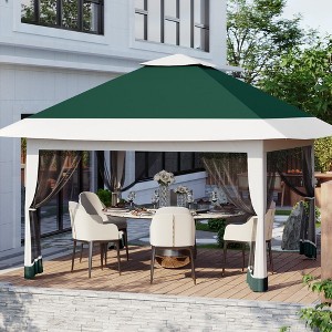 12x12 FT Gazebo Tent Outdoor Pop Up Canopy Tent with Netting, Adjustable Height Instant Gazebos for Patio Garden Backyard - 1 of 4