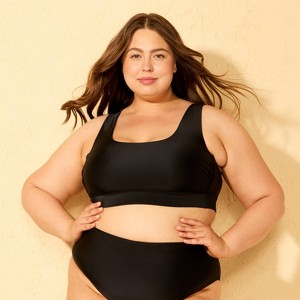 Women's Scoop Neck Longline Bikini Top - Shade & Shore™ Black - 1 of 3