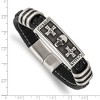 Chisel Stainless Steel Antiqued and Enameled Skull with Crosses Black Braided Faux Leather 8.5" Bracelet - 4 of 4