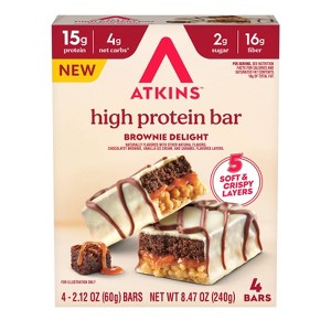 Atkins High Protein Bars - Layered Brownie Delight - 8.47oz/4pk - 15gms Protein - 1 of 4