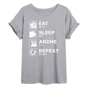 Women's - Instant Message - Eat Sleep Anime Repeat Oversized Graphic T-Shirt - 1 of 4