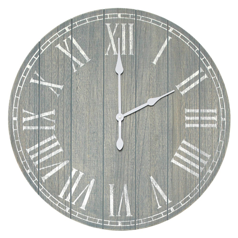Photos - Wall Clock 23" Wood Plank Rustic Coastal  Dark Gray Wash - Elegant Designs