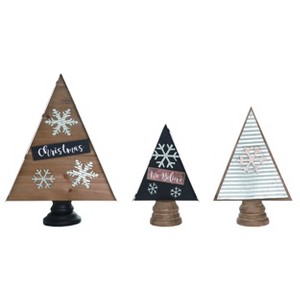 Transpac Wood 18.5 in. Multicolor Christmas Holiday Tree Decor Set of 3 - 1 of 2