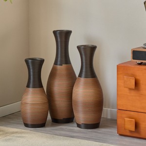 FURNIinspire Decorative Vases Set of 3 Living Room Floor Vase Ringed Texture Rattan Flower Vase Dining Room Home Decor, Brown, 6.3"*6.3"*27.56" - 1 of 4