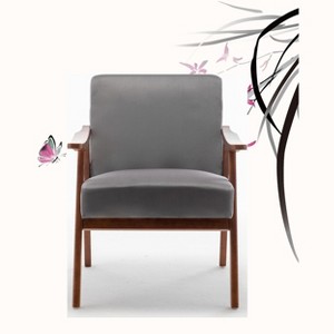 VYNXARIA Velvet Accent Chair - Classic Mid-Century Modern Design in Grey - 1 of 4
