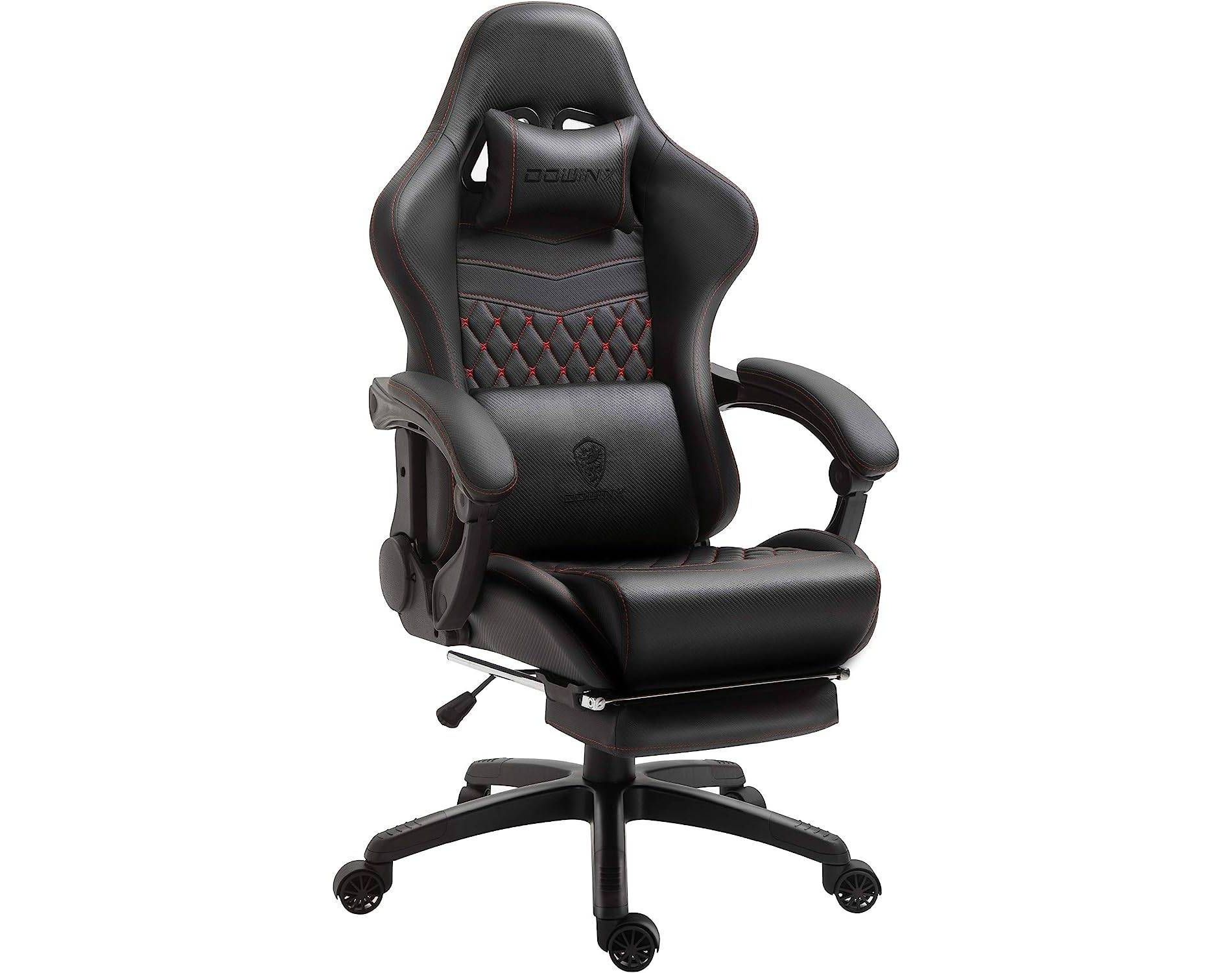 Adjustable Gaming Chair with Massage Lumbar Support and Retractable Footrest - Dowinx