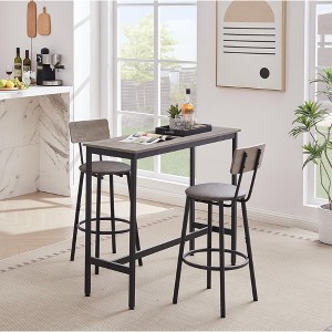 Bar Table Set with 2 Bar stools PU Soft seat with backrest, Rustic Brown, 43.31'' L x 15.75'' W x 35.43'' H( Rustic Brown) - 1 of 4
