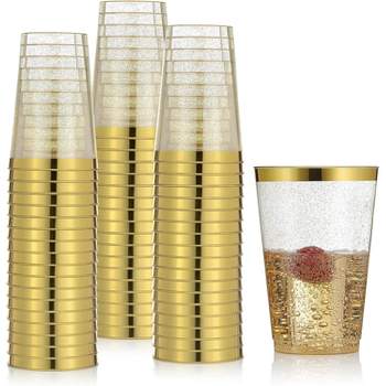 JL Prime 100 Rose Gold Glitter Plastic Cups, 9 oz Heavy Duty Reusable Disposable Rose Gold Glitter Clear Plastic Cups, Old Fashioned Tumblers