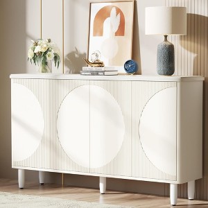 ORRD Modern White Buffet Cabinet with Semicircle Doors, 60” Storage Sideboard with 4 Shelves & Press Open, for Dining Room & Living Room - 1 of 4