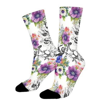Floral Decorative Women Printed Crew Socks Funny Funky Socks Soft Polyester Novelty Gifts for Artists Men